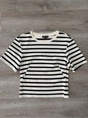J. Crew Black & White Striped Short Sleeve Tee with Crewneck